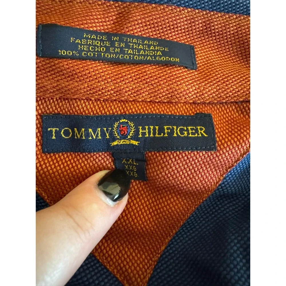 Tommy Hilfiger Button Down Shirt Mens XXL Blue Cotton Lion Crest Logo Casual‎